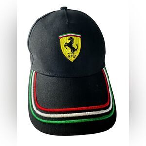 Ferrari Scuderia Ferrari Black Baseball Cap Italian Flag Crest Racing Hat